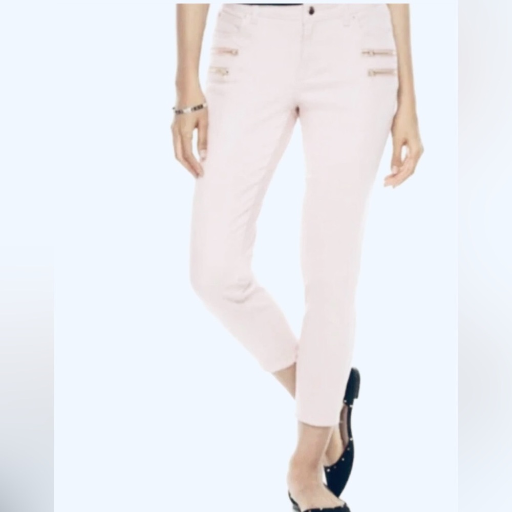 Jennifer Lopez 6 White mid-rise stretch Capri straight leg Jeans zipper accents